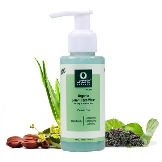 Organic Harvest 3-in-1 Face Wash for Dry and Normal Skin - 100 ml