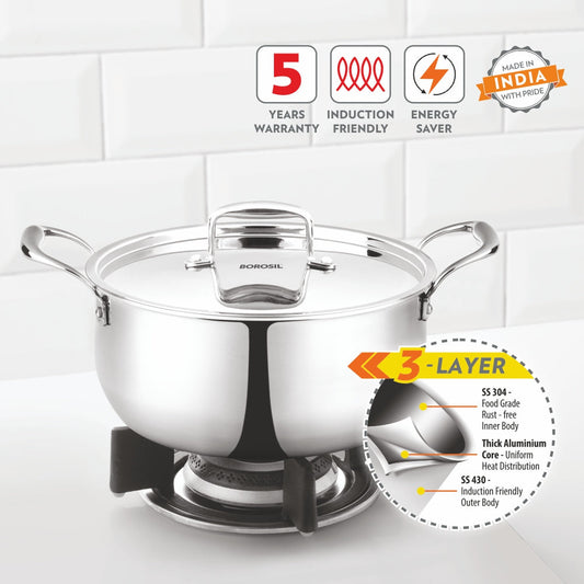 Borosil Cookfresh Triply Casserole (Steel Handle + Lid)