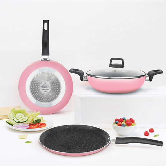 Borosil Festive Glory Cookware Set, Pink