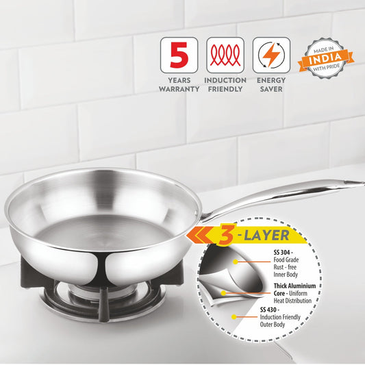 Borosil Cookfresh Triply Frying Pan (Steel Handle)