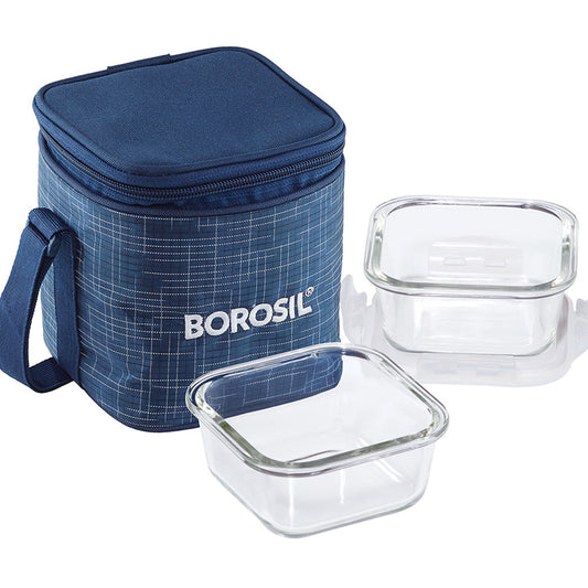 Borosil Prime Glass Lunchbox, Square x 2 (Flat)