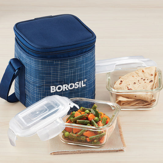 Borosil Prime Glass Lunchbox, Square x 2 (Flat)