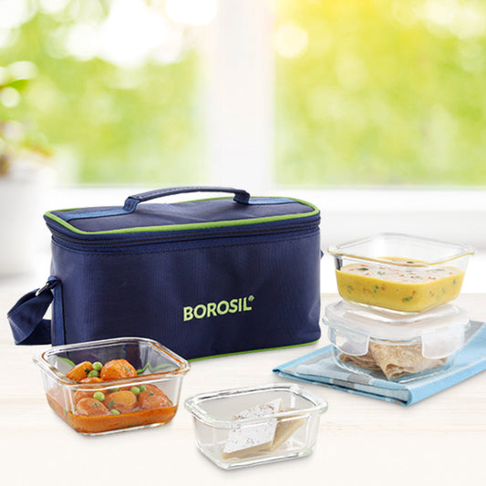 Borosil Glass Lunchbox, Square + Rectangular