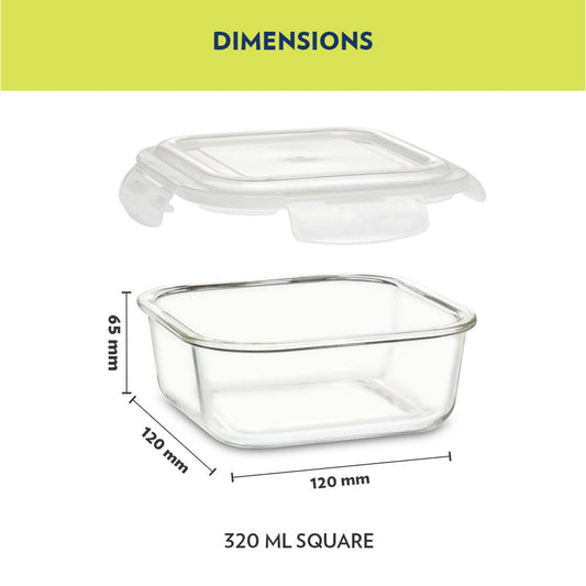 Borosil Pride Glass Lunch Box, Square x 3