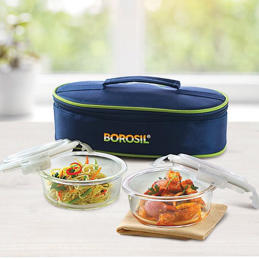 Borosil Pride Glass Lunch Box, Round x 2 (Flat Bag)