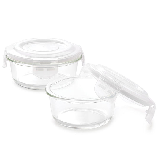 Borosil Pride Glass Lunch Box, Round x 2 (Tall Bag)