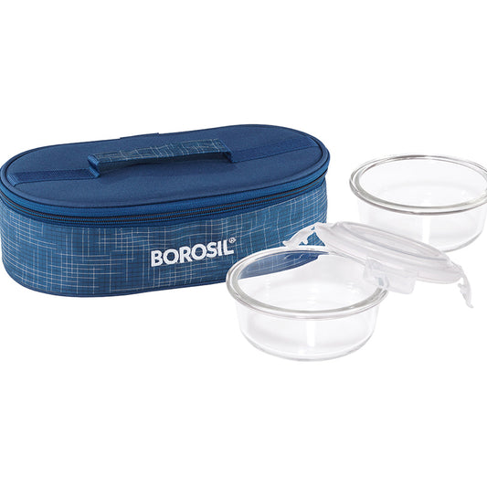 Borosil Prime Glass Lunchbox, Round x 2 (Tall)