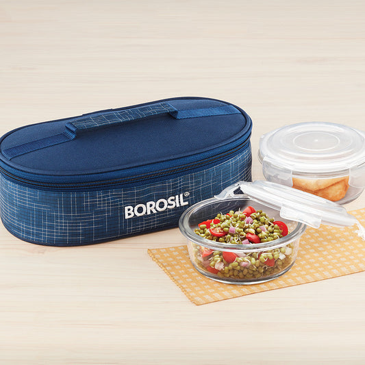 Borosil Prime Glass Lunchbox, Round x 2 (Tall)