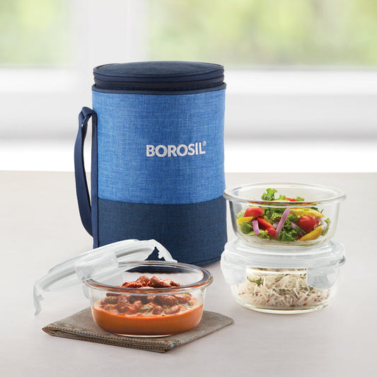 Borosil Prime Glass Lunchbox, Round x 3