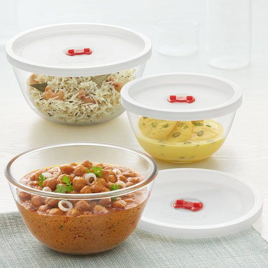 Borosil Basic Mixing Bowl w Lid Set of 3