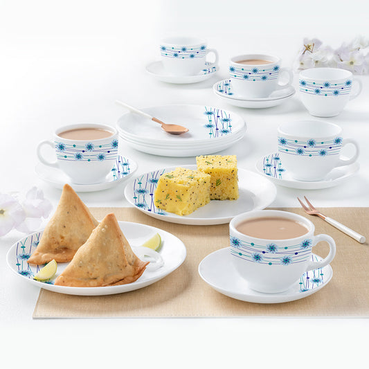 Larah by Borosil Bluebell Snack Set w Cups n Saucer