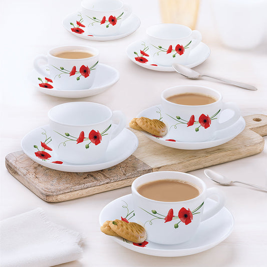 Larah by Borosil Red Carnation Cup n Saucer Set