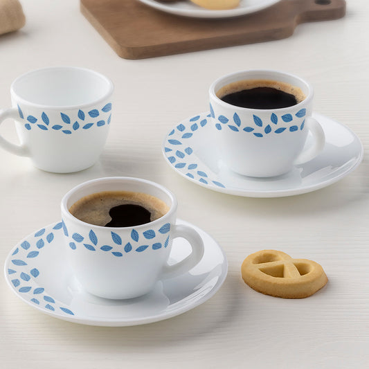 Larah by Borosil Blue Leaves Cup n Saucer Set