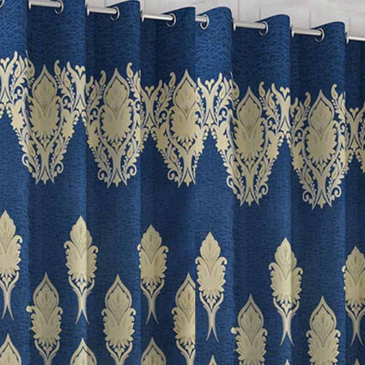 Blue Jute Polyester Curtains | 7ft | Set of 2