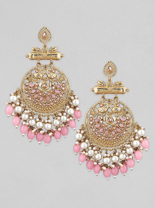 Rubans 22K Gold Plated Chandbali Earrings With Beautiful Beads And Pearls