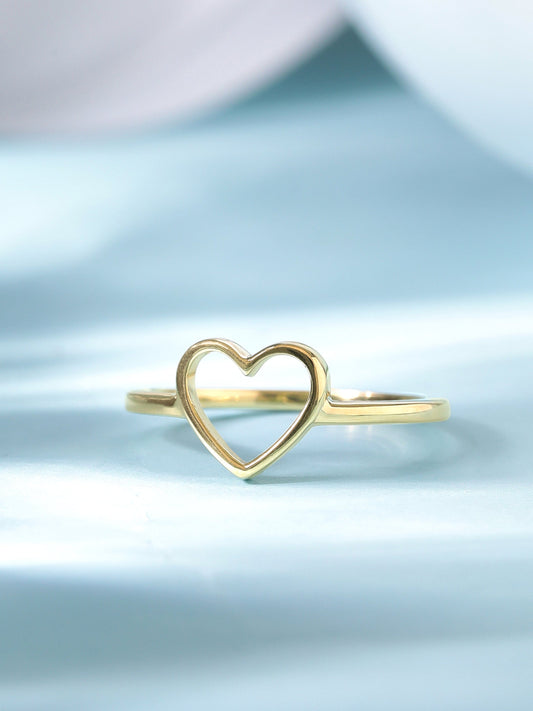 Rubans 925 Silver, 18K Gold Plated Minimal Heart Motif Ring.