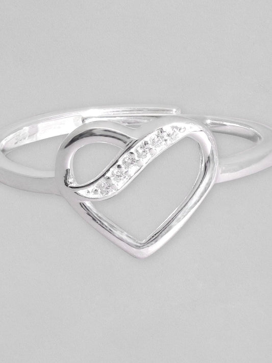 Rubans 925 Silver, Rhodium Plated Zircon Studded Heart Motif Ring.
