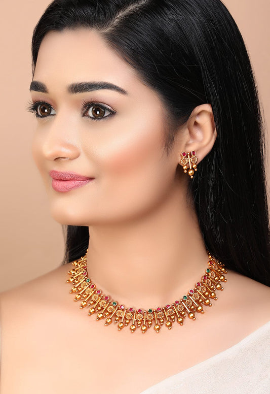 Rubans Gold Plated Handcrafted Temple Necklace Set