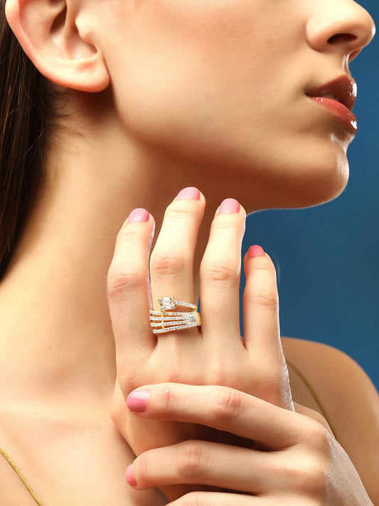 Rubans Gold-Plated White  Zircone-Studded  Finger Ring
