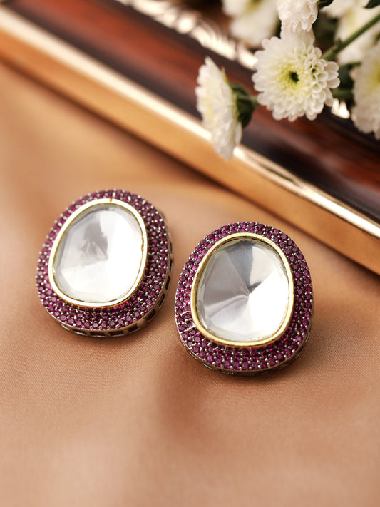 Rubans Silver Plated Polki Stud Earrings With Elegant Design