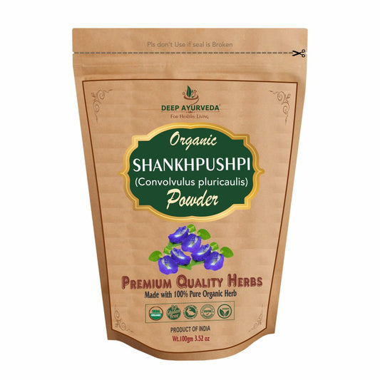 Deep Ayurveda Organic Shankhpushpi Powder (Convolvulus pluricaulis) - 100 gms