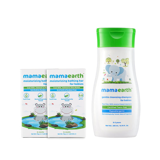 Mamaearth Moisturizing Bathing Bar and Gentle Cleansing Shampoo 200ml Combo