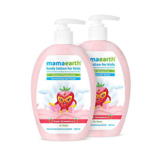 Mamaearth Super Strawberry Body Lotion for Kids Shea Butter - 400 ml - Pack of 2